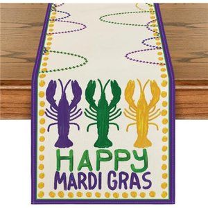 Mardi Gras Table Runner Party Decor Cottage Farmhouse Dining Decorative Cloth